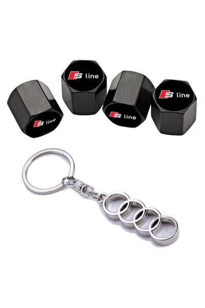 GARDENAUTO غطاء صمام بشعار Audi Q7 S Line 4 قطع وسلسلة مفاتيح من الكروم