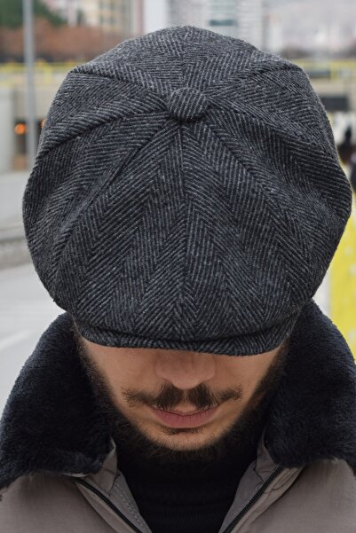 Göksu Şapka Füme Erkek Kışlık Kasket İngiliz Stili Peaky Blinders Newsboy Trend 8 Parça Kasket Balıksırtı