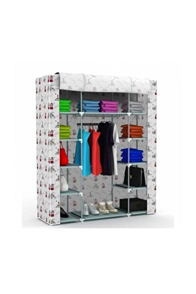 Genel Markalar Metal Profilli Bez Dolap 12 Raflı Portatif Bez Dolap Kumaş Gar...