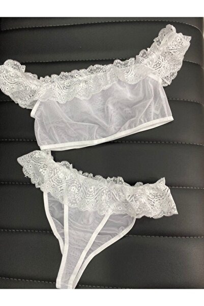 Nightlight Λευκή δαντέλα Λεπτομερής Σετ σουτιέν εσώρουχα από τούλι Νέα σεζόν