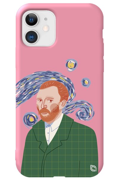 WANNA PROTECT iPhone 11 Pink Color Van Gogh Velvet Patterned Silicone Phone Case