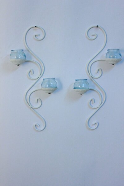 DOĞA HEDİYELİK HOME Duvar Mumluğu Ferforje 2'li Takım 2'şer Camlı