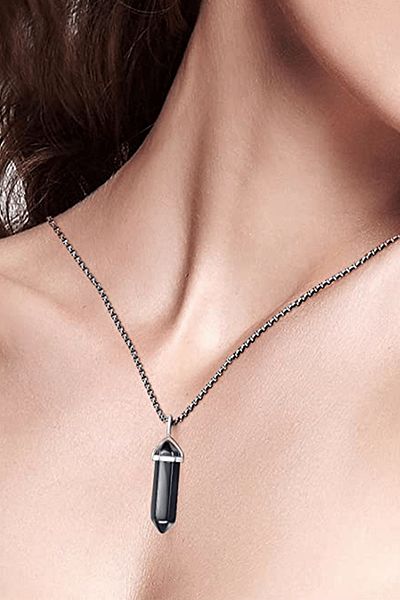 Tesbih Atölyesi Certified Nail Model High Quality Natural Black Obsidian Stone Necklace