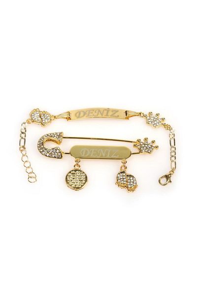 Sahi Aksesuar White Crystal Stone Unisex Baby Collar Pin and Bracelet Set 56