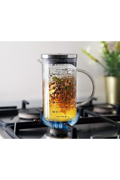 Herevin French Press Teapot Measuring Cup 3in1 Product Borosilicate Glass Frenchpress 600 ml
