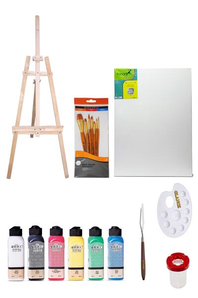 GLANCE Artdeco Ana Renkler 6'lı Daler Rowney Fırça Seti 7'li 3 Ayaklı Şövale ...