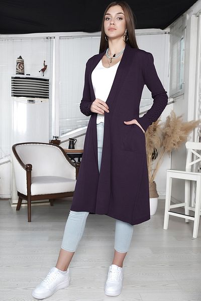 AVORWE Cardigan lung din tricot cu mâneci căzute, cu curea și buzunare
