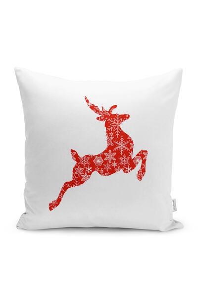 Realhomes Kırmızı Kar Taneli Geyik Yılbaşı Temalı Yastık Kırlent Kılıfı