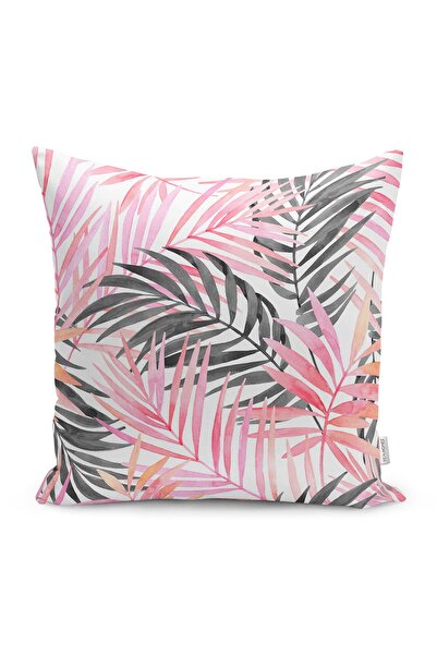 Realhomes Husă de pernă roz negru cu frunze tropicale