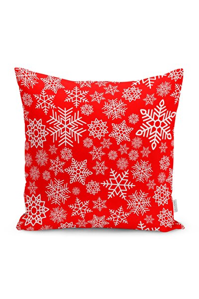 Realhomes Husă de pernă cu fundal roșu alb cu fulgi de zăpadă cu tematică de ...