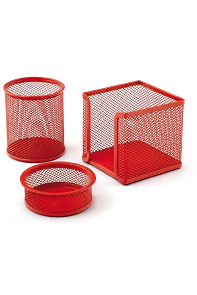 DRT طقم سطح طاولة معدني أحمر مكون من 3 قطع