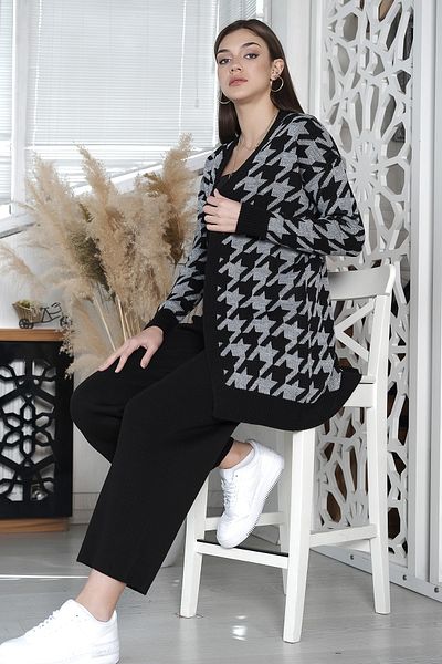 AVORWE New Season Houndstooth Patterned Buttonless Sweater Cardigan