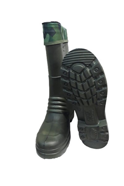 Akınal Bella Ab81-10 Unisex Haki Askeri Desenli Çoraplı Eva Hafif Poli Taban Uzun Yağmur Çizmesi