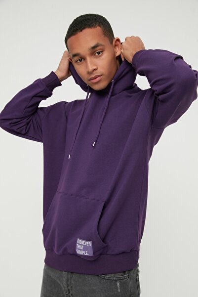 Trendyol Collection Големи суичър с дълъг ръкав и качулка - с апликация на етикет TMNSS21sw0221
