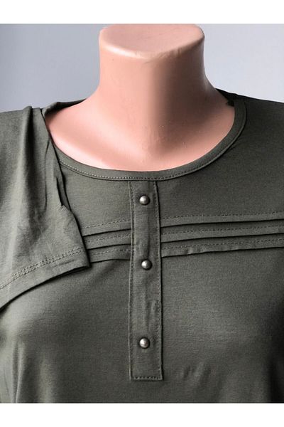 sevdalı Γυναικεία Χακί Lycra Mother Χτενισμένη Βαμβακερή Μπλούζα