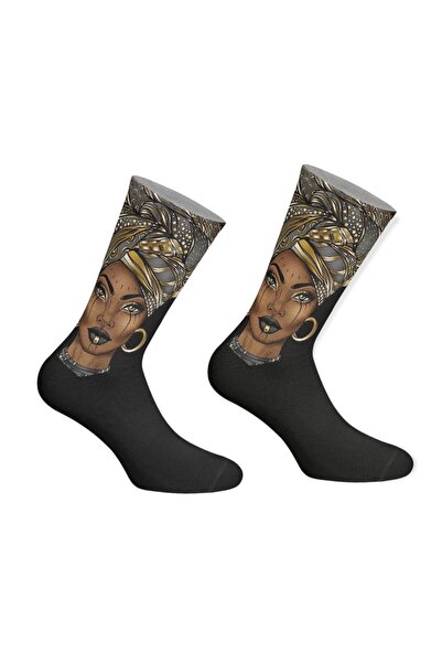 ZEYZEY MONKEY Women's Black Pattern Digital Print Socks