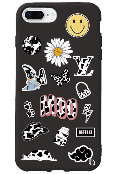 WANNA PROTECT iPhone 7 Plus Black Color Moo Velvet Patterned Silicone Phone Case
