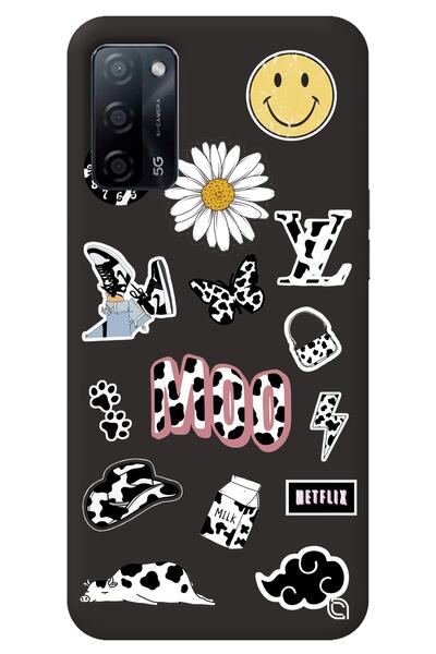 WANNA PROTECT Oppo A52 Black Color Moo Velvet Patterned Silicone Phone Case