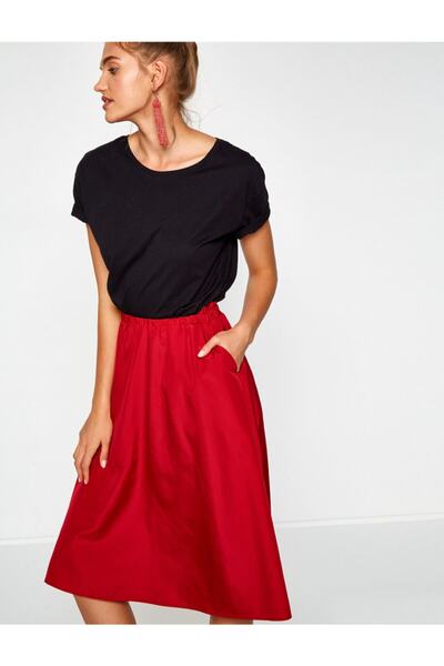 Koton Women's Red Relaxed Cut Skirt