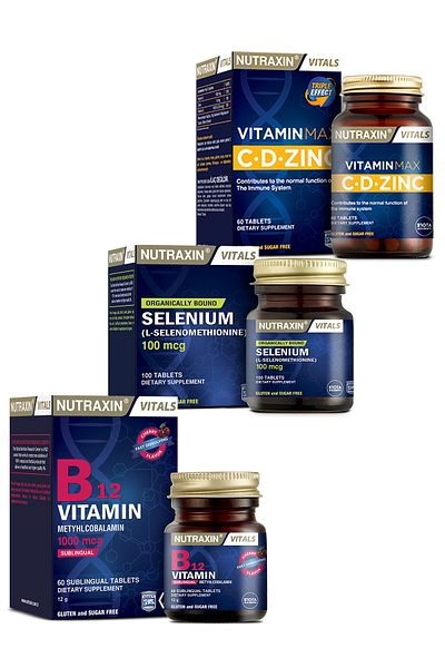 Nutraxin Vitamin Max C- D- Zinc + B12 - 60 Dilundary Tablets + Selenium + 1 Sachet Collagen