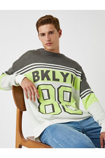 Koton Grauer gemusterter College-Pullover für Herren