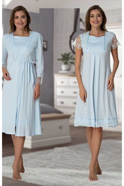 LOHOUSE طقم ثوب نوم للحوامل من الدانتيل باللون الأزرق من Effort