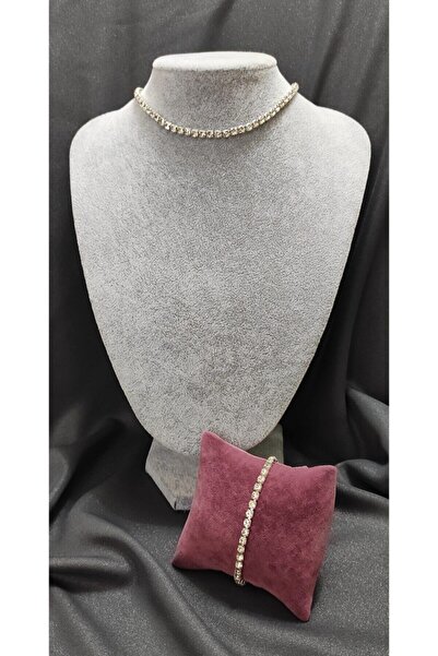 CASELN Women's Silver Color Waterway Zircon Necklace & Bracelet Set