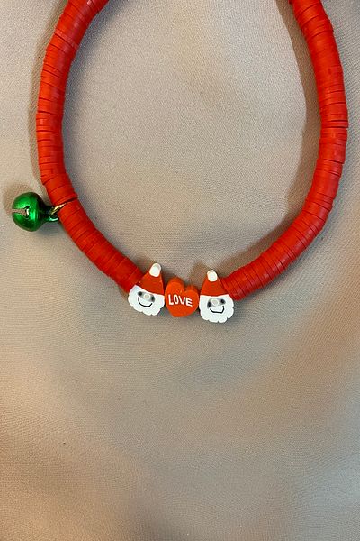 Karlay Red Fimo Cat Dog Collar with New Year's Concept