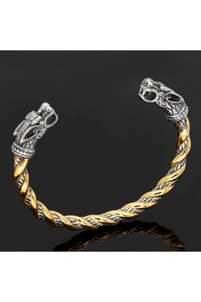 northstarshop Viking Freki Wolf Scandinavian Valknut Nordic Clamp Style Open Men's 316l Pure Steel Bracelet