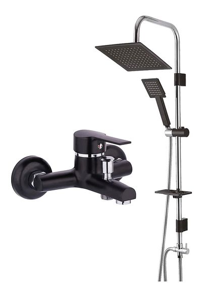 HMS Black Skyline Overhead Shower Set and Black Pearl Bathroom Faucet