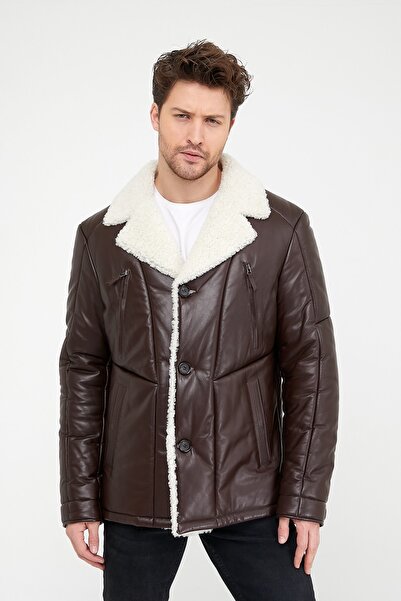 Leather Club Kahve Kruvaze Muton Kürk Kaban