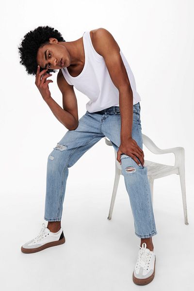 Only & Sons Only&sons Pantaloni de blugi bărbați rupti Beam Life Crop Lblu
