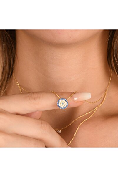 Coşar Silver Zirkon Taşlı Pırlanta Montür Altın Kaplama Sembollü Gümüş Kolye