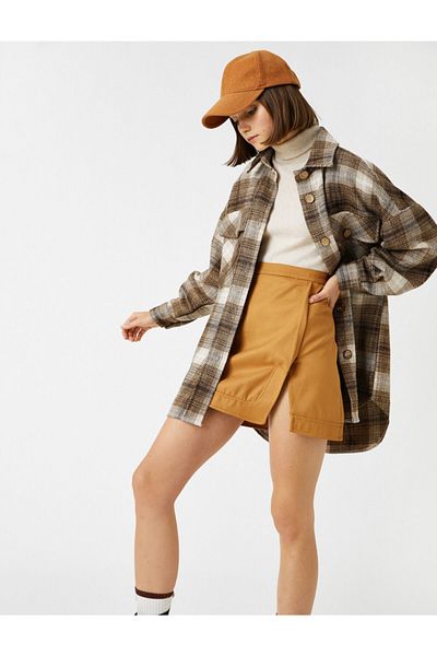 Koton Plaid Oversize Long Sleeve Shirt Jacket