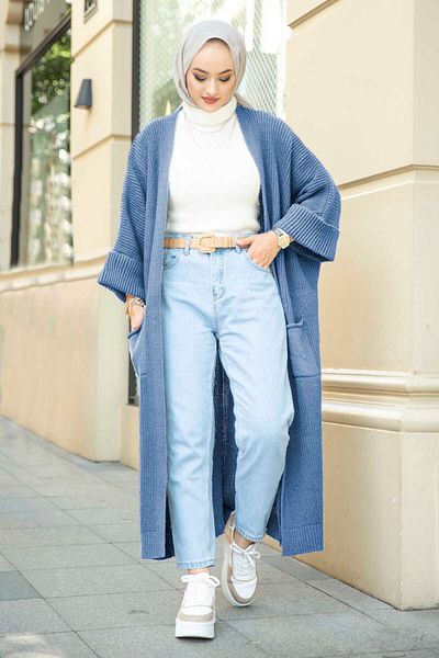 Tesettürce moda Indigo Knitwear Cardigan - 110 Cm, up to 56 Sizes