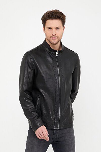 Leather Club Siyah Jumbo Klasik Deri Ceket