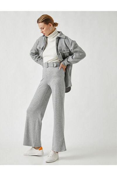 Koton High Waist Belted Wide Leg Trousers
