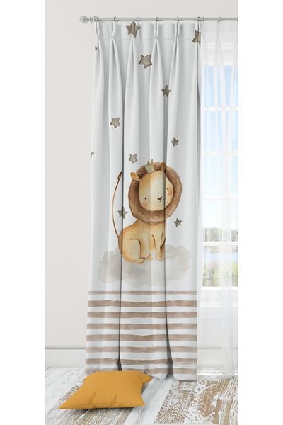 Alacastore Lion Patterned Printed Children's Room Background Curtain
