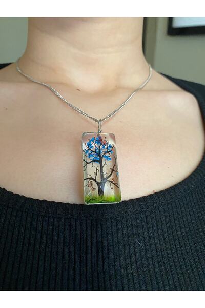 Kardeş Bijuteri Dilek Ağacı Figürlü Mavi Epoksi Kolye - 7