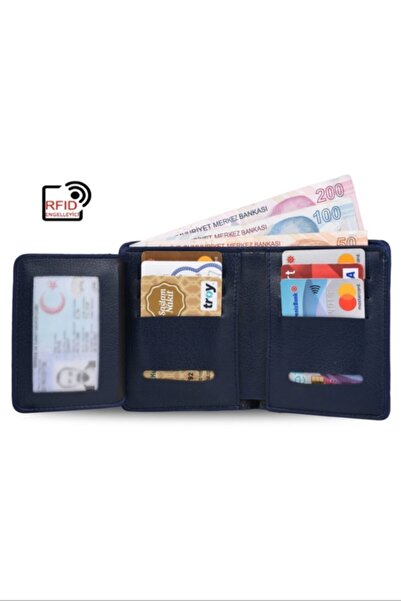 Walle's Polo Erkek Kartlık ve Çift Para BölmeliLacivert İnce Para Cüzdanı 11,5 x 9 x 1 cm