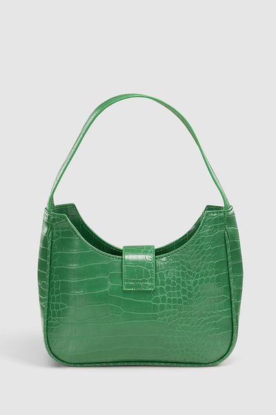 Housebags Γυναικεία τσάντα μπαγκέτας με πράσινη πόρπη με σχέδιο κροκόδειλου