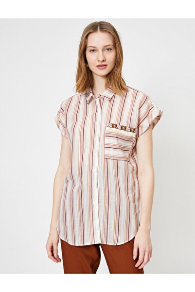 Koton Csillogó csíkos gyöngyös hímzett ing zsebrészlettel