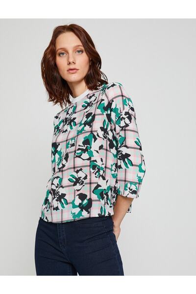 Koton Bluză de damă, verde, cu gât cu flori, 8YAK68280PW