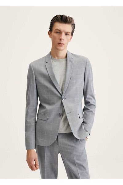 MANGO Man Super Slim-Fit Checkered Tailored Blazer Jacket