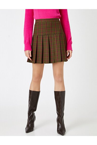 Koton Plaid Pleated High Waist Mini Skirt