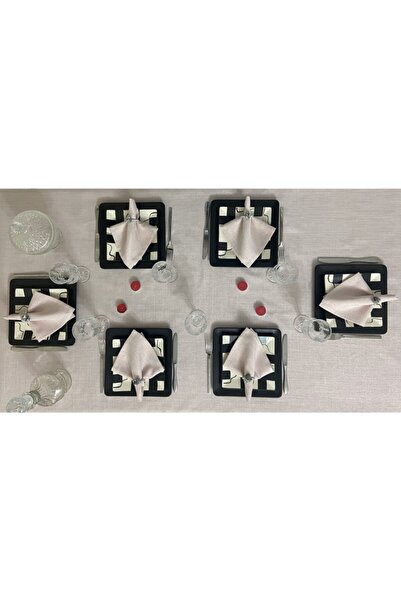 Zeren Home Keten Görünümlü Begonvil Simli Masa Örtüsü Pudra Pembe 13 Parça Set