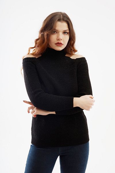 citycenterfashion Pulover Eva cu sclipici negru - De pe umăr Cty-cnd-11399