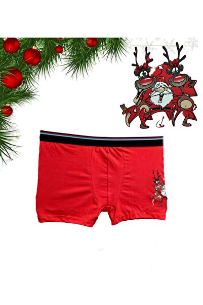 By Cossy Erkek Kırmızı Yılbaşı Boxer Desenli Hediyelik Geyik