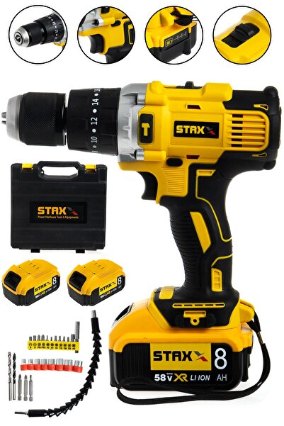STAXX POWER 58 V 8 Ah Çift Metal Şanzuman Çift Samsung Akülü Darbeli Şarjlı M...