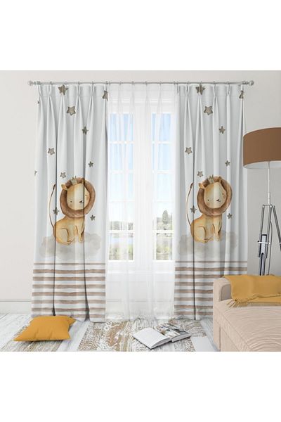 Alacastore 3-Piece Deal Combination Lion Patterned Children's Room Background Curtain Set